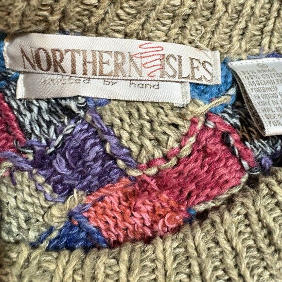 Northern Isles Grandpa Sweater M Hand Knit Argyle Retro Y2K Preppy Fall Layer - Picture 3 of 7